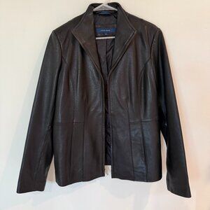 Cole Haan Women's Wing Collar Leather Jacket (Black Lambskin)